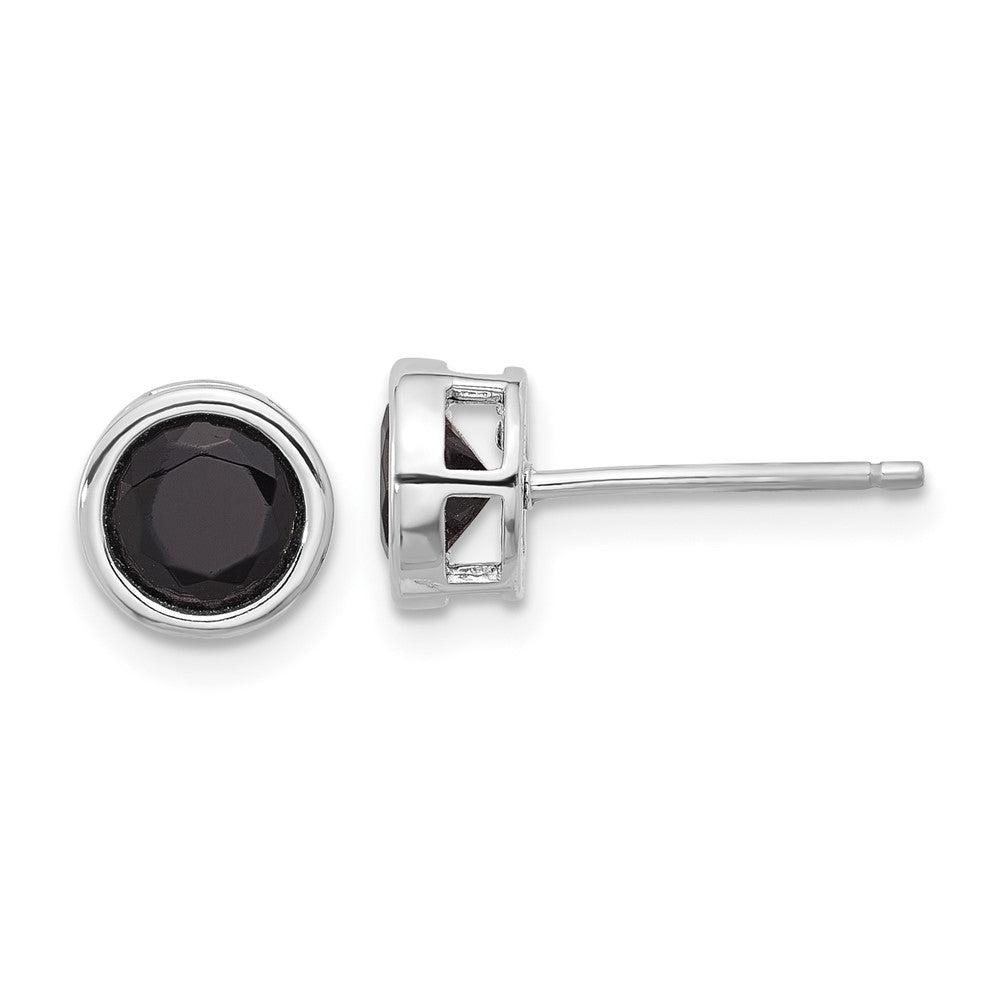 Sterling Silver Rhodium-Plated Polished Black Spinel Bezel Stud Earrings