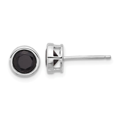 Sterling Silver Rhodium-Plated Polished Black Spinel Bezel Stud Earrings
