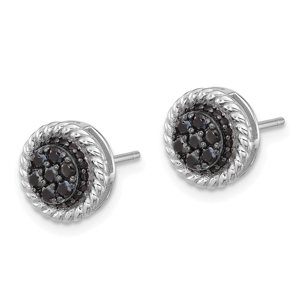 Sterling Silver Rhodium Plated Polished/twisted Black Spinel Circle Post Earring