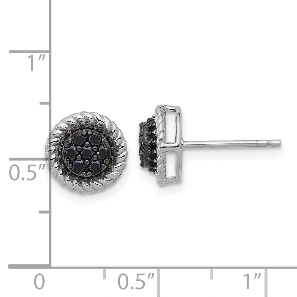 Sterling Silver Rhodium Plated Polished/twisted Black Spinel Circle Post Earring
