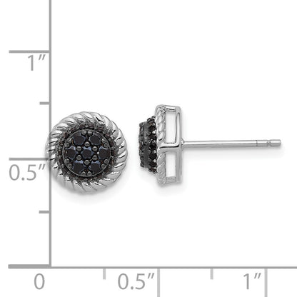 Sterling Silver Rhodium Plated Polished/twisted Black Spinel Circle Post Earring