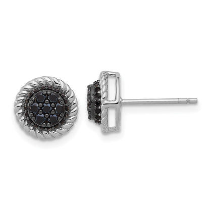 Sterling Silver Rhodium Plated Polished/twisted Black Spinel Circle Post Earring