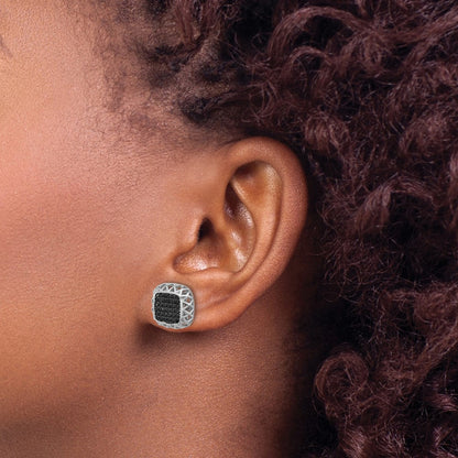 Sterling Silver Rhodium-Plated Polished Black Spinel Square Post Earrings