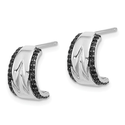 Sterling Silver Rhodium Plated Polished Black Spinel Post C-Hoop Earrings