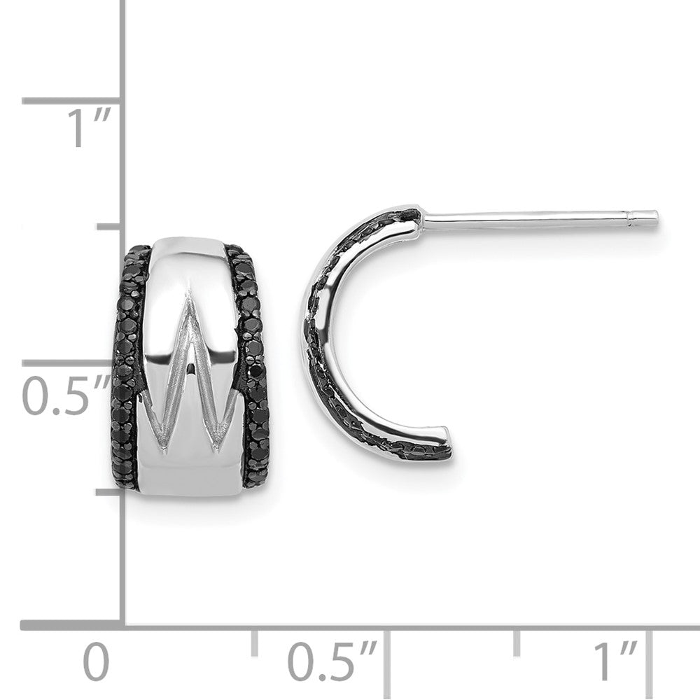 Sterling Silver Rhodium Plated Polished Black Spinel Post C-Hoop Earrings