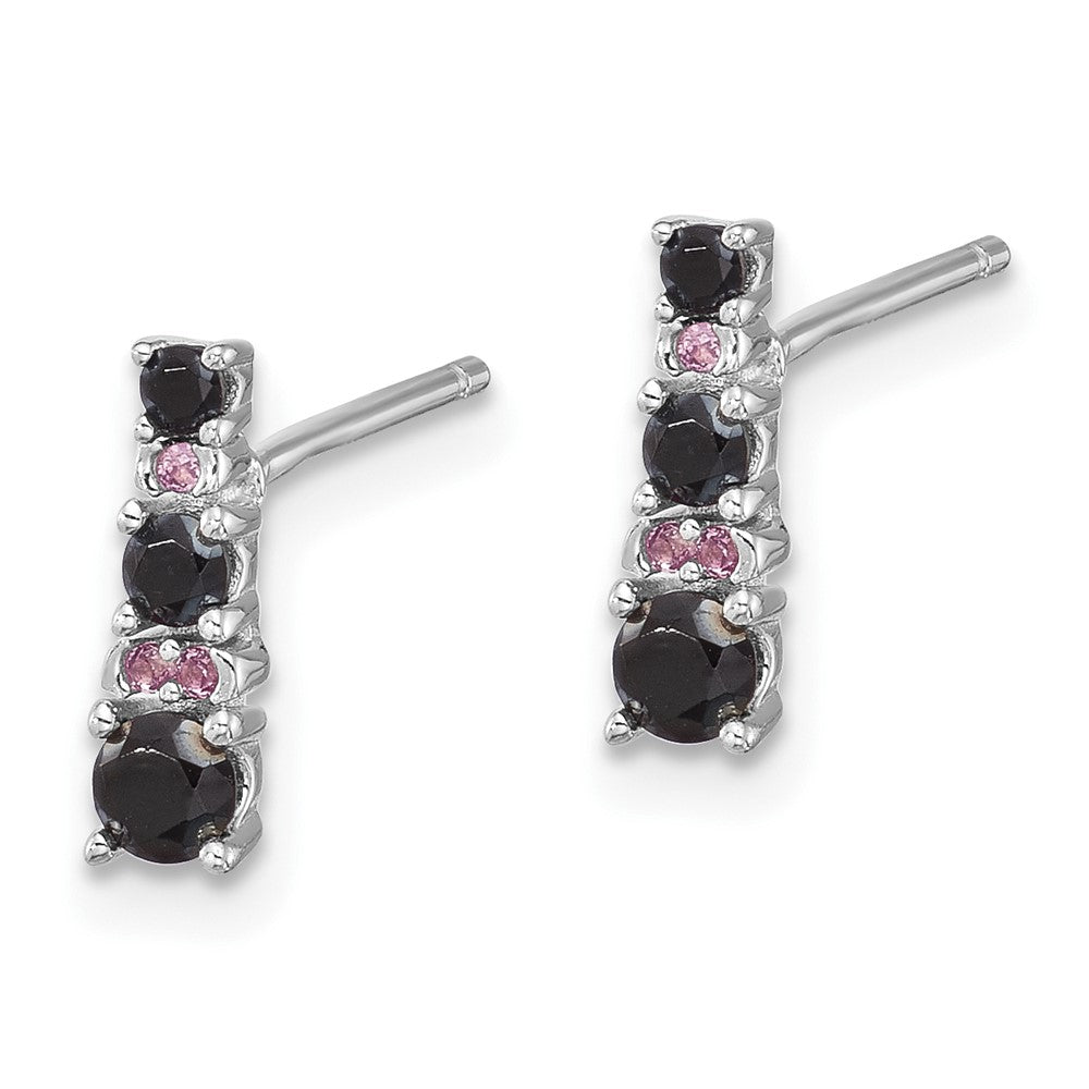 Sterling Silver Rhodium Plated Black Spinel/created White Sapphire Post Earrings