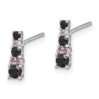 Sterling Silver Rhodium Plated Black Spinel/created White Sapphire Post Earrings