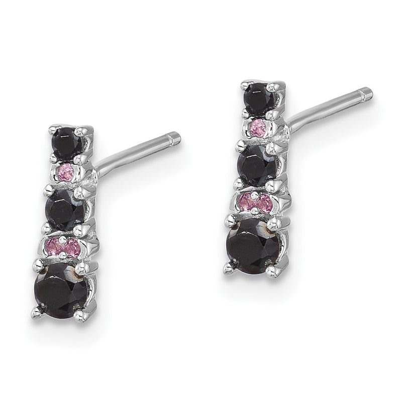 Sterling Silver Rhodium Plated Black Spinel/created White Sapphire Post Earrings