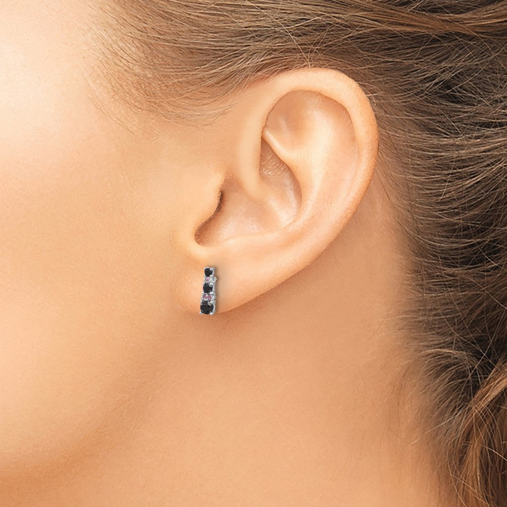 Sterling Silver Rhodium Plated Black Spinel/created White Sapphire Post Earrings