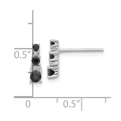 Sterling Silver Rhodium Plated Black Spinel/created White Sapphire Post Earrings