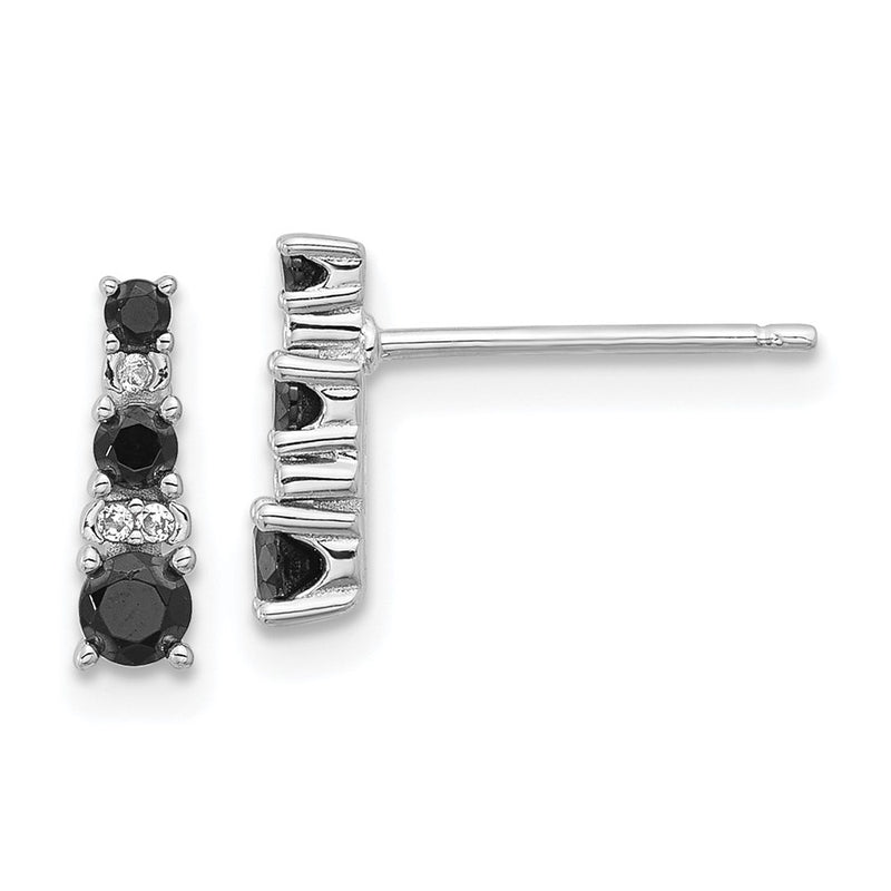 Sterling Silver Rhodium Plated Black Spinel/created White Sapphire Post Earrings