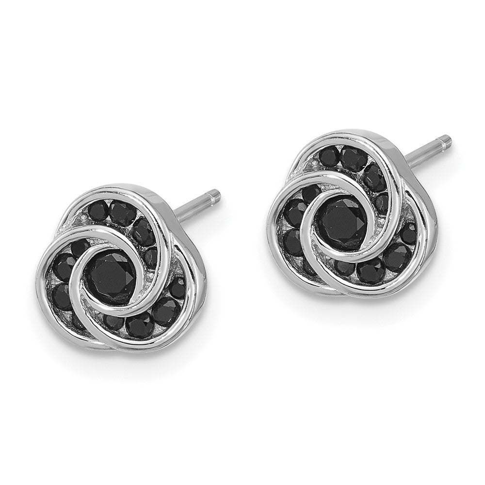 Sterling Silver Rhodium Plated Polished Black Spinel Love Knot Post Earrings