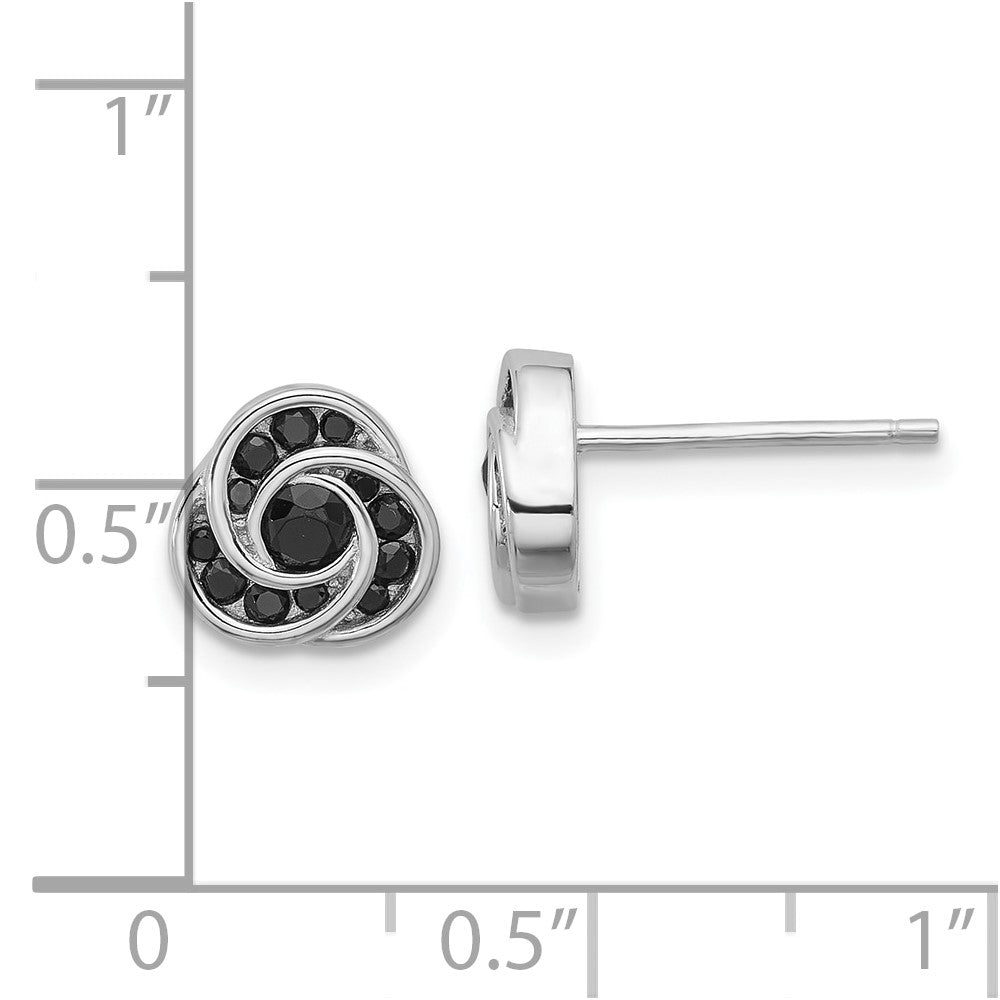 Sterling Silver Rhodium Plated Polished Black Spinel Love Knot Post Earrings