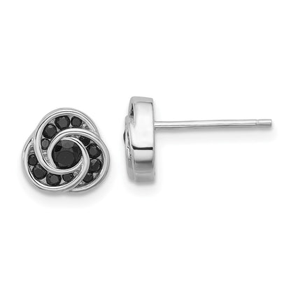 Sterling Silver Rhodium Plated Polished Black Spinel Love Knot Post Earrings