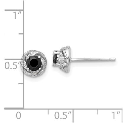 Sterling Silver Rhodium-Plated Black Spinel & White Zircon Post Earrings