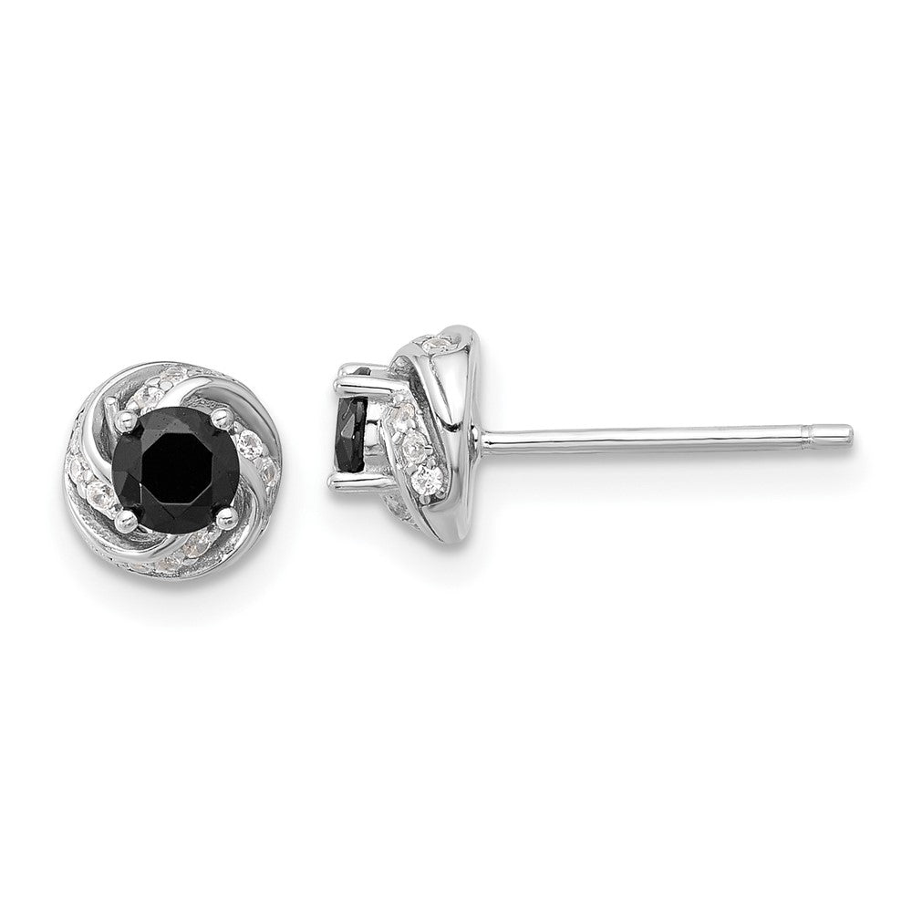 Sterling Silver Rhodium-Plated Black Spinel & White Zircon Post Earrings