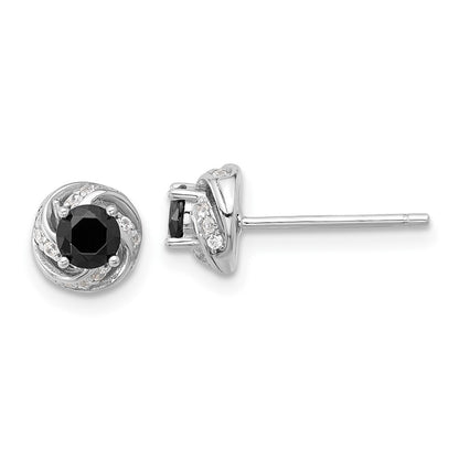 Sterling Silver Rhodium-Plated Black Spinel & White Zircon Post Earrings
