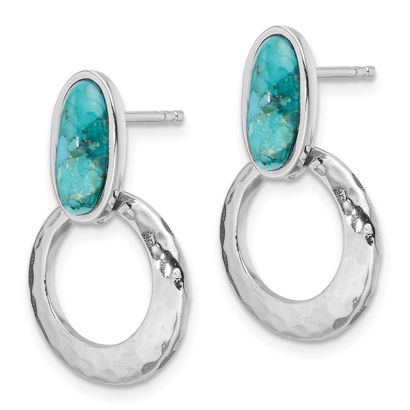 Sterling Silver Rhodium-Plated Recon. Turquoise Post Dangle Earrings