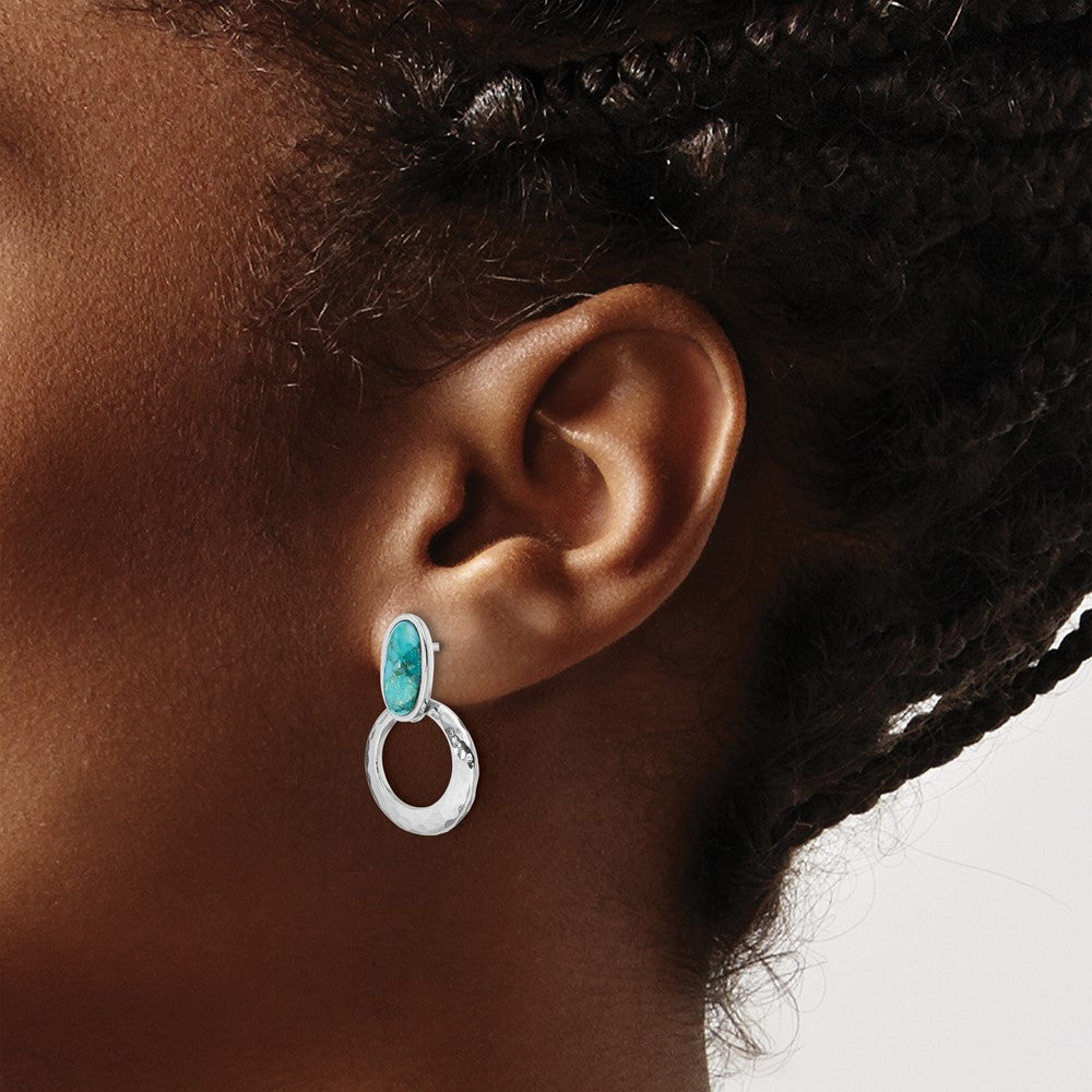 Sterling Silver Rhodium-Plated Recon. Turquoise Post Dangle Earrings