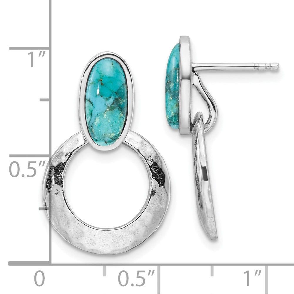 Sterling Silver Rhodium-Plated Recon. Turquoise Post Dangle Earrings