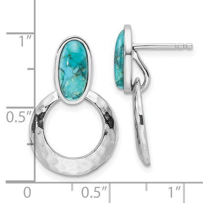 Sterling Silver Rhodium-Plated Recon. Turquoise Post Dangle Earrings