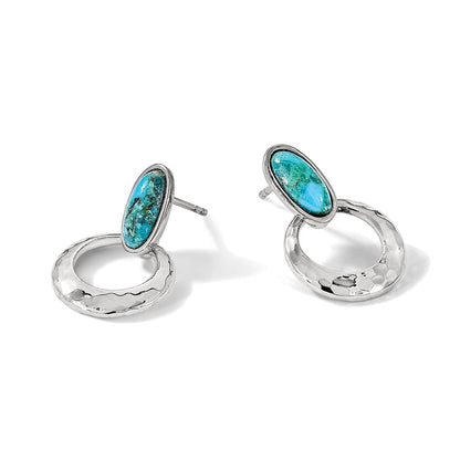 Sterling Silver Rhodium-Plated Recon. Turquoise Post Dangle Earrings