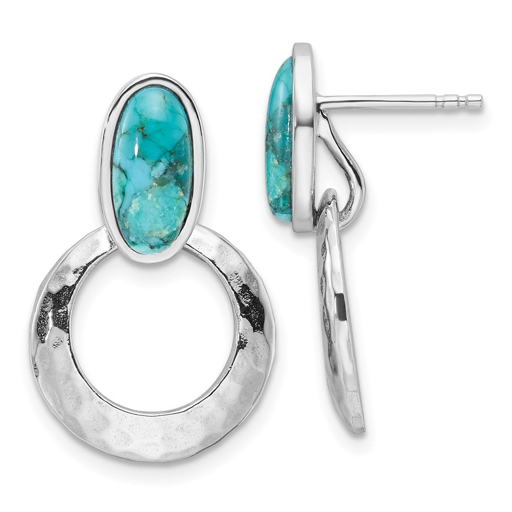 Sterling Silver Rhodium-Plated Recon. Turquoise Post Dangle Earrings