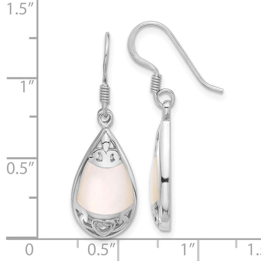 Sterling Silver Rhodium Plated Polished Mop Filigree Teardrop Dangle Earrings