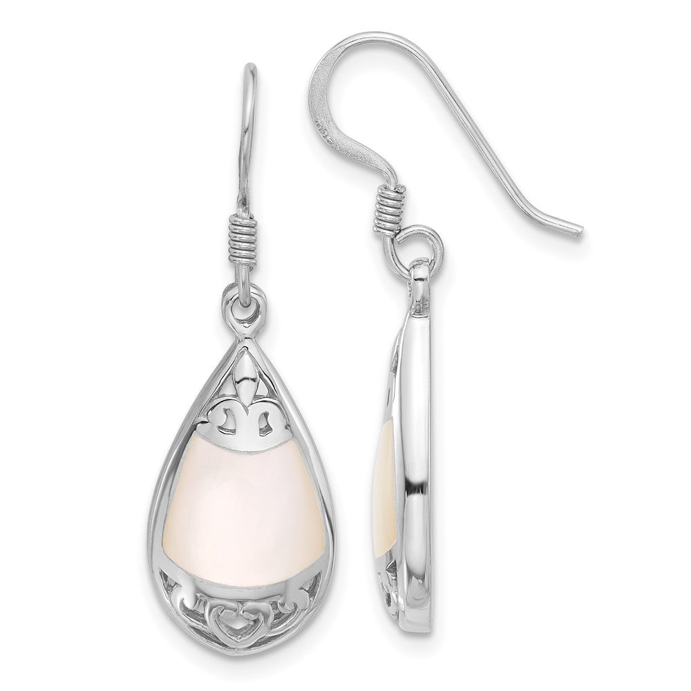 Sterling Silver Rhodium Plated Polished Mop Filigree Teardrop Dangle Earrings