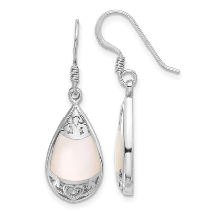 Sterling Silver Rhodium Plated Polished Mop Filigree Teardrop Dangle Earrings