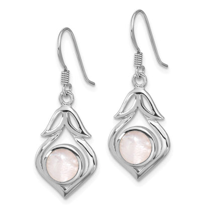 Sterling Silver Rhodium Plated Polished Fancy Mother of Pearl Dangle Earrings
