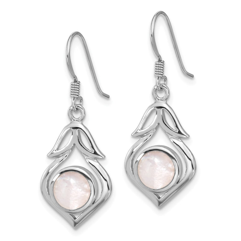 Sterling Silver Rhodium Plated Polished Fancy Mother of Pearl Dangle Earrings