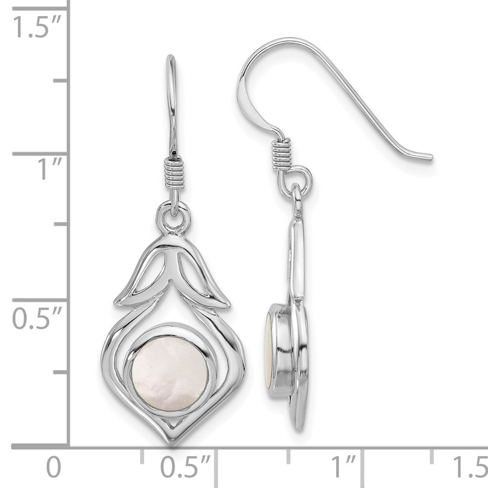 Sterling Silver Rhodium Plated Polished Fancy Mother of Pearl Dangle Earrings
