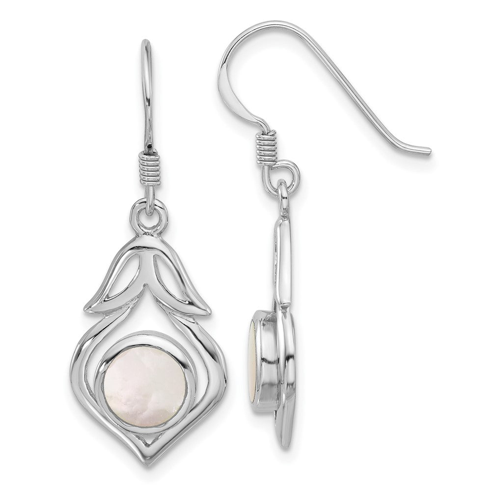 Sterling Silver Rhodium Plated Polished Fancy Mother of Pearl Dangle Earrings