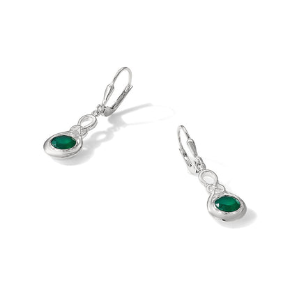 Sterling Silver Polished Green Onyx Knot Leverback Dangle Earrings