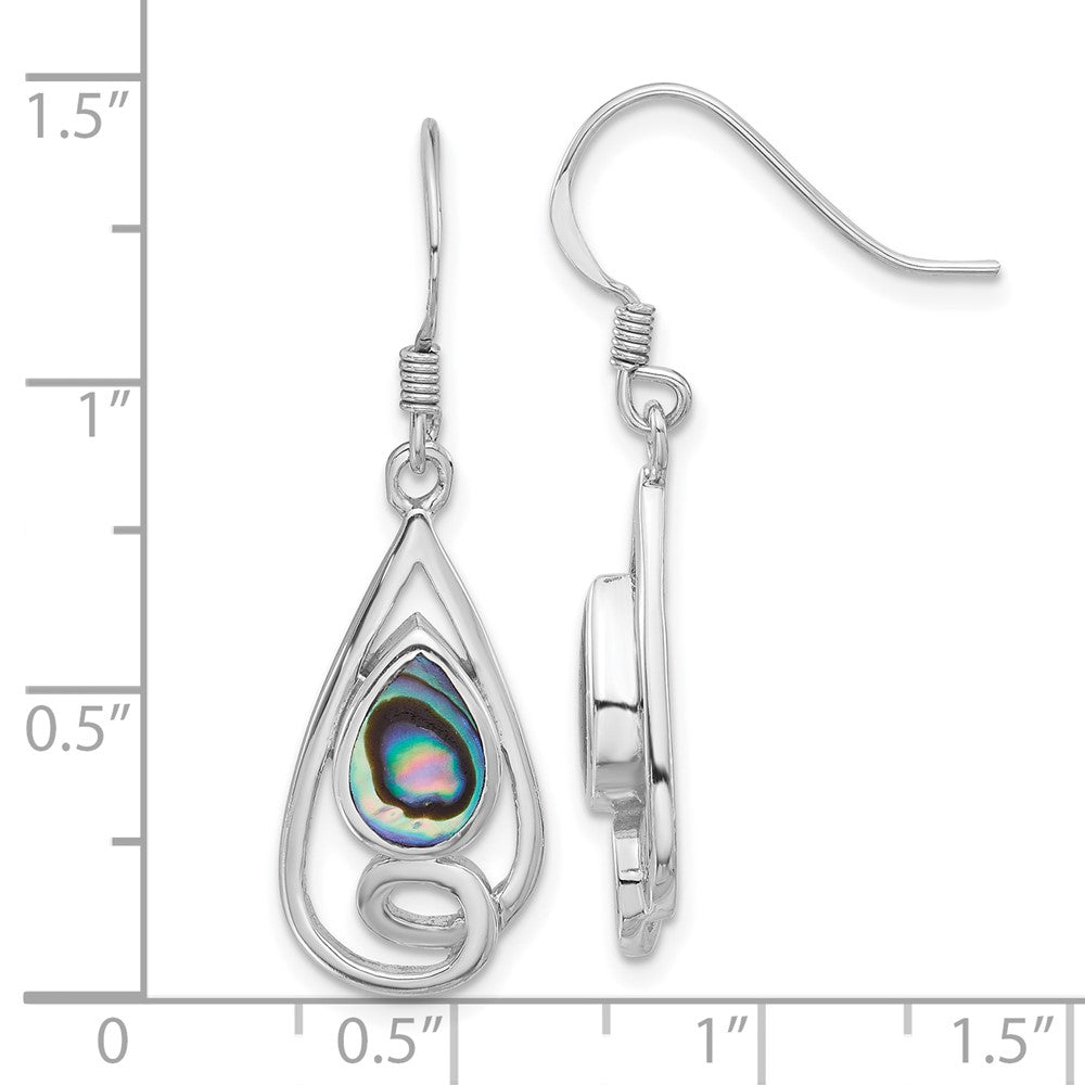 Sterling Silver Rhodium Plated Polished Abalone Swirl Teardrop Dangle Earrings