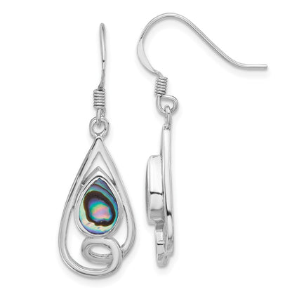 Sterling Silver Rhodium Plated Polished Abalone Swirl Teardrop Dangle Earrings