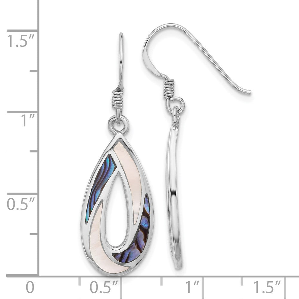 Sterling Silver Rh-Pltd Polished Abalone & Mop Teardrop Dangle Earrings