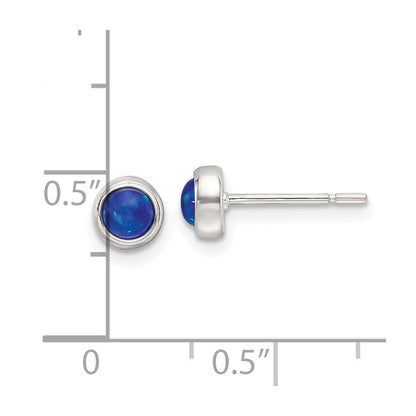 Sterling Silver Polished Blue Cabochon Opal Bezel Stud Earrings