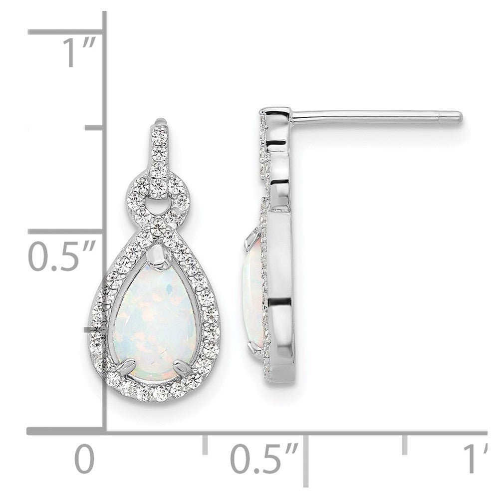 Sterling Silver Rhodium Plated Cr. Opal & CZ Teardrop Post Dangle Earrings
