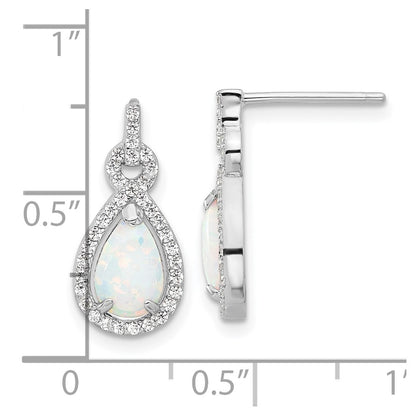 Sterling Silver Rhodium Plated Cr. Opal & CZ Teardrop Post Dangle Earrings