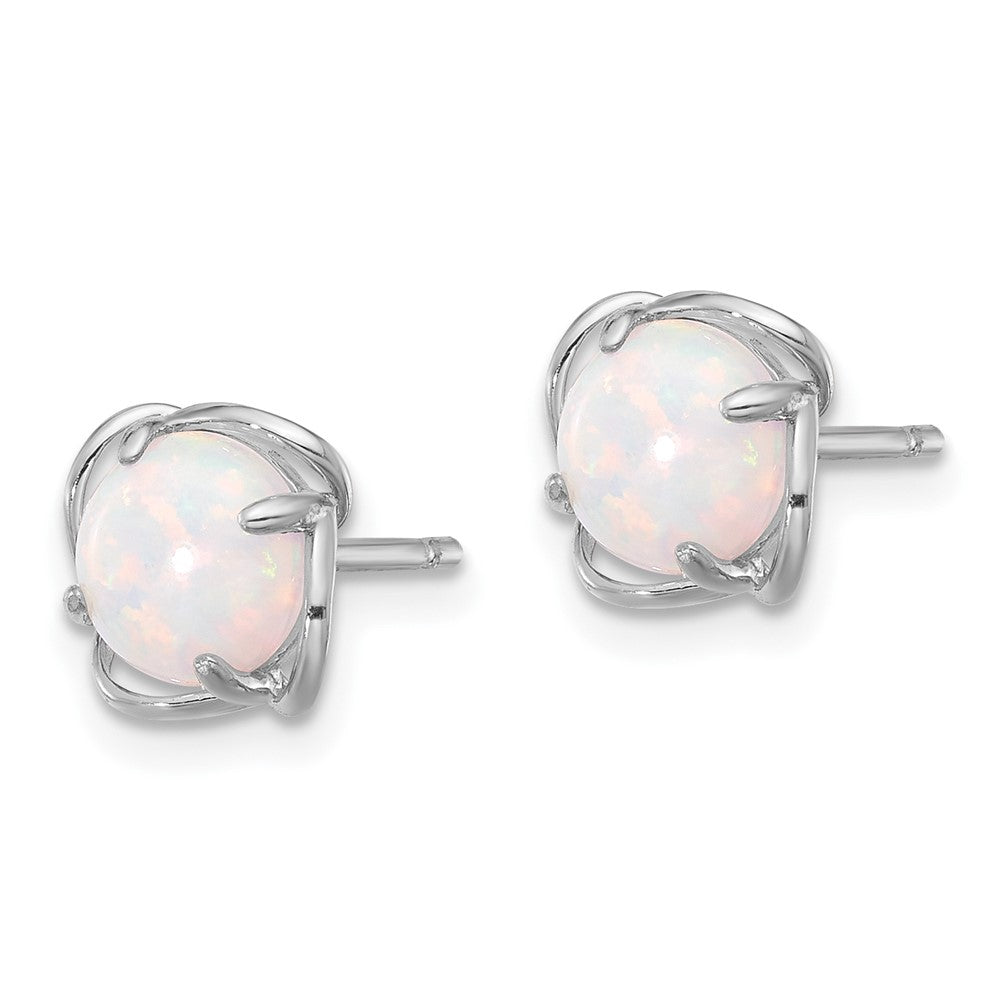 Sterling Silver Rhodium-Plated Polished Round Created Opal Post Earrings