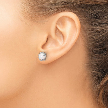 Sterling Silver Rhodium-Plated Polished Round Created Opal Post Earrings