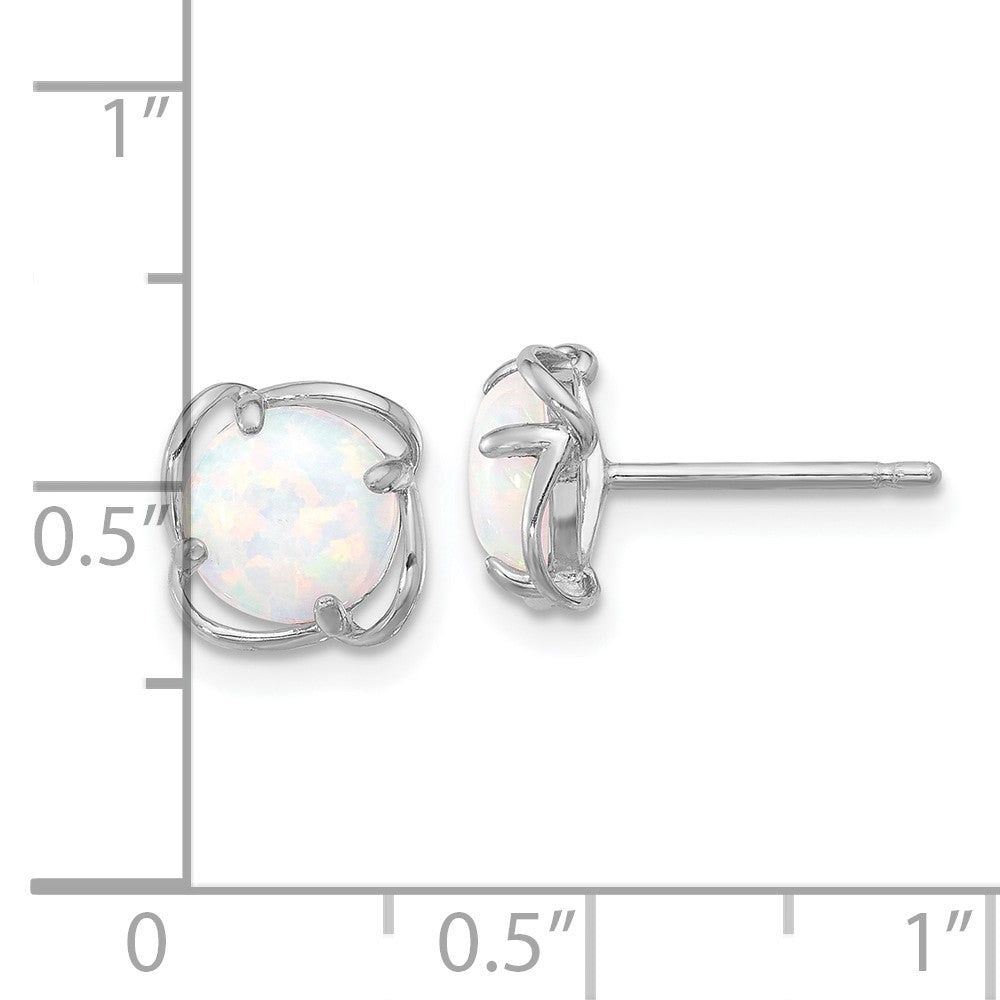 Sterling Silver Rhodium-Plated Polished Round Created Opal Post Earrings