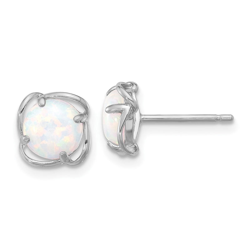 Sterling Silver Rhodium-Plated Polished Round Created Opal Post Earrings