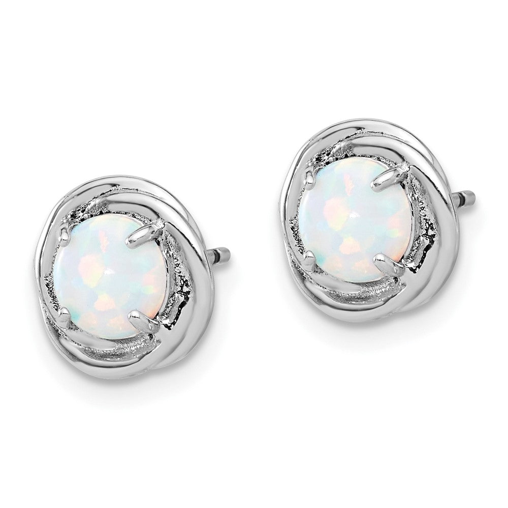 Sterling Silver Rhodium Plated Polished Created Opal Swirl Circle Post Earring