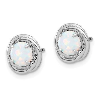 Sterling Silver Rhodium Plated Polished Created Opal Swirl Circle Post Earring