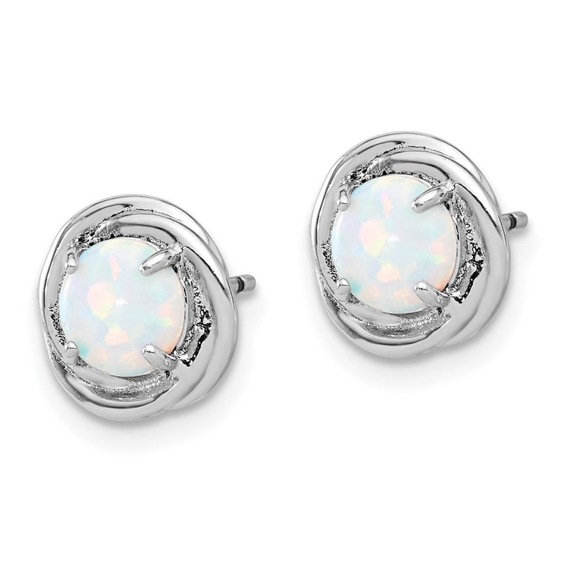 Sterling Silver Rhodium Plated Polished Created Opal Swirl Circle Post Earring