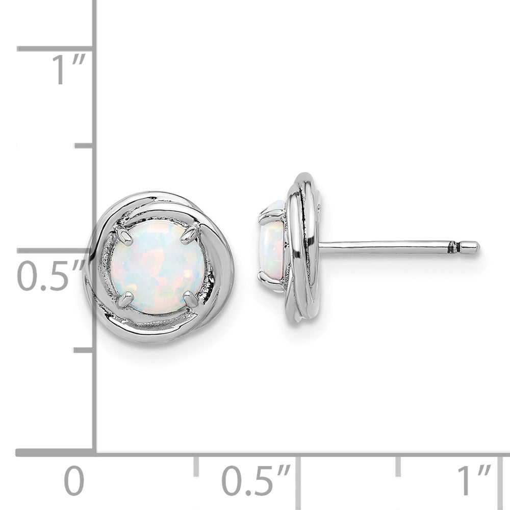 Sterling Silver Rhodium Plated Polished Created Opal Swirl Circle Post Earring
