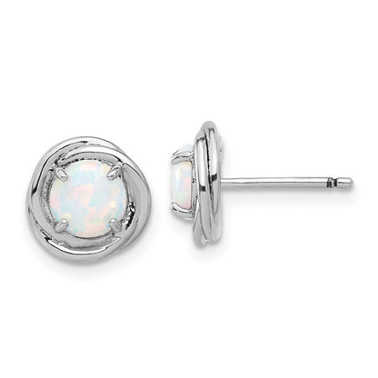 Sterling Silver Rhodium Plated Polished Created Opal Swirl Circle Post Earring